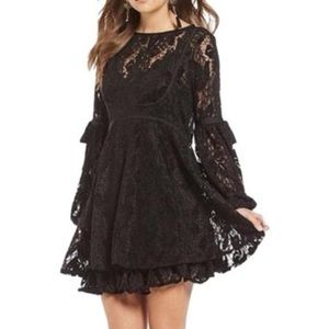 Free People Ruby Crochet Black Mini Dress